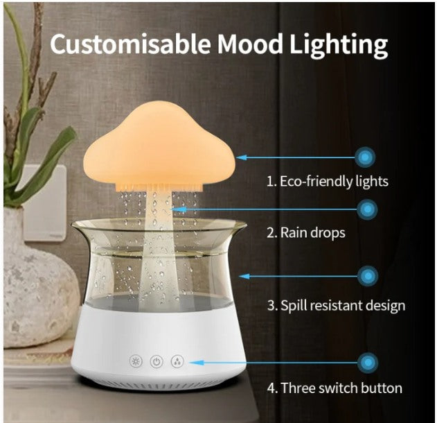 300ml Home Decor Rain Cloud Mashroom Water Drip Humidifier, 7 Color LED Night Lights with Remote