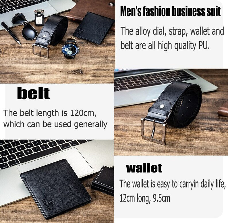 6-in-1 Leather Accessories Watch, Wallet, Sunglass, Keychain, Belt n Pen For Mens - Univercell