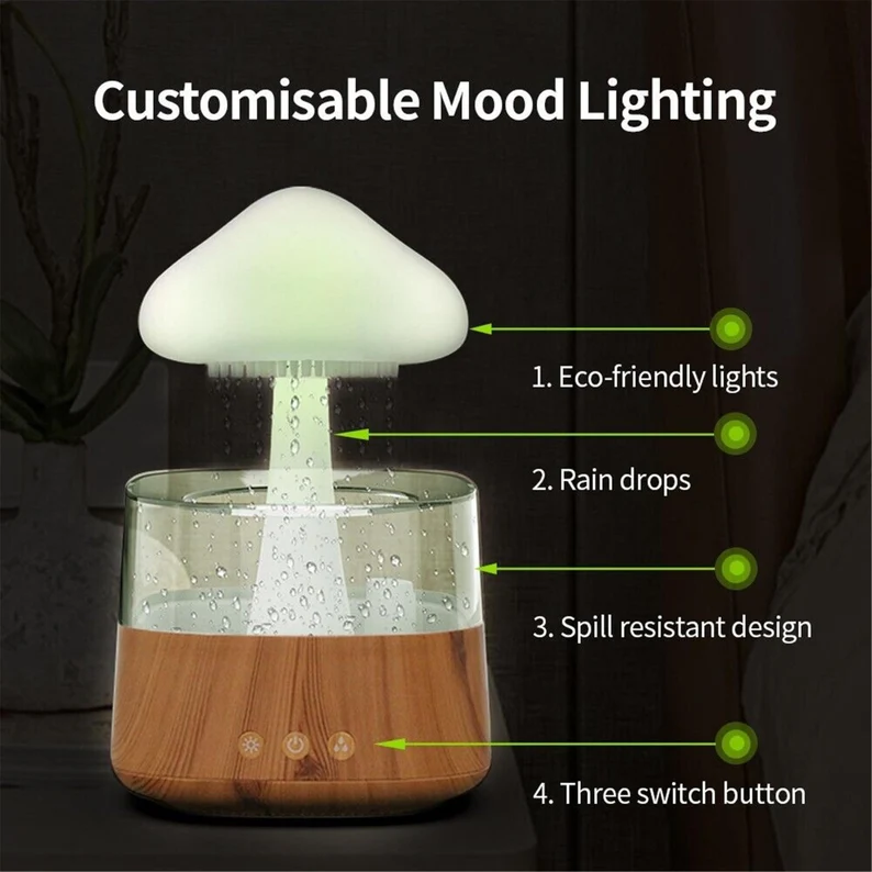 450ml Rain Cloud Mushroom Humidifier with 7 Colourful LED Night light Humidifier - Univercell