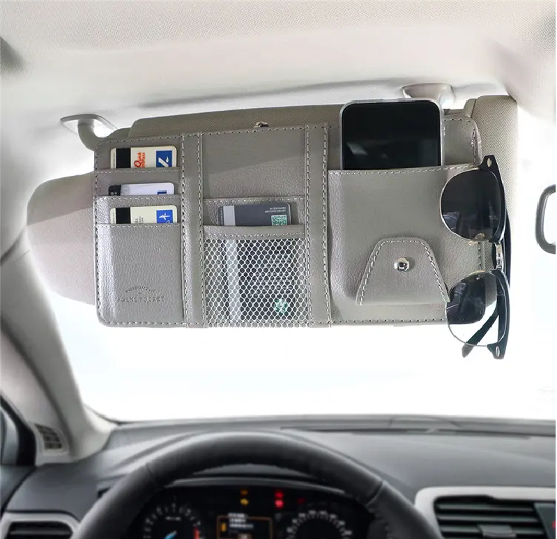 New Leather Car Sun Visor With Multi-card Holder, Storage Travel Holder with Multi Pocket - Univercell