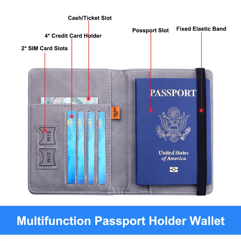 Passport Holder Travel Wallet RFID Blocking PU leather Case Cover - Univercell