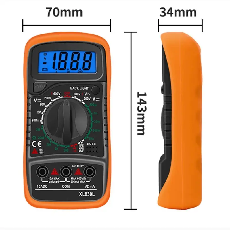 XL830L Multifunction Digital, LCD, Handheld Multimeter AC/DC Tester - Univercell