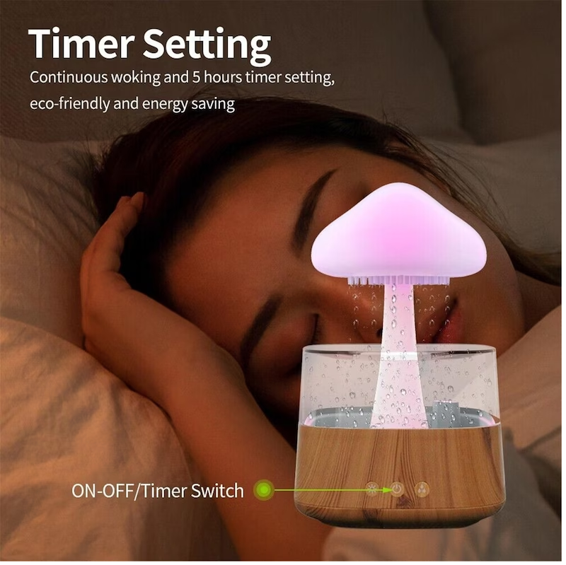 450ml Rain Cloud Mushroom Humidifier with 7 Colourful LED Night light Humidifier - Univercell