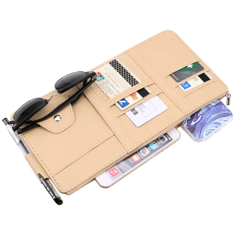 New Leather Car Sun Visor With Multi-card Holder, Storage Travel Holder with Multi Pocket - Univercell