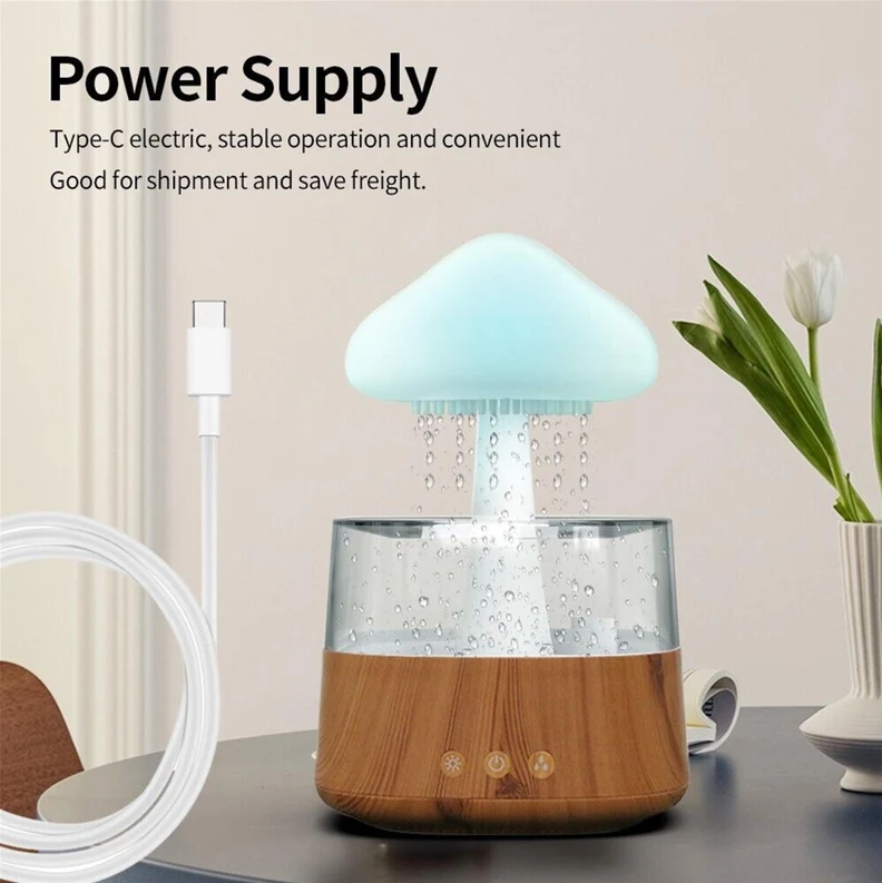 450ml Rain Cloud Mushroom Humidifier with 7 Colourful LED Night light Humidifier - Univercell