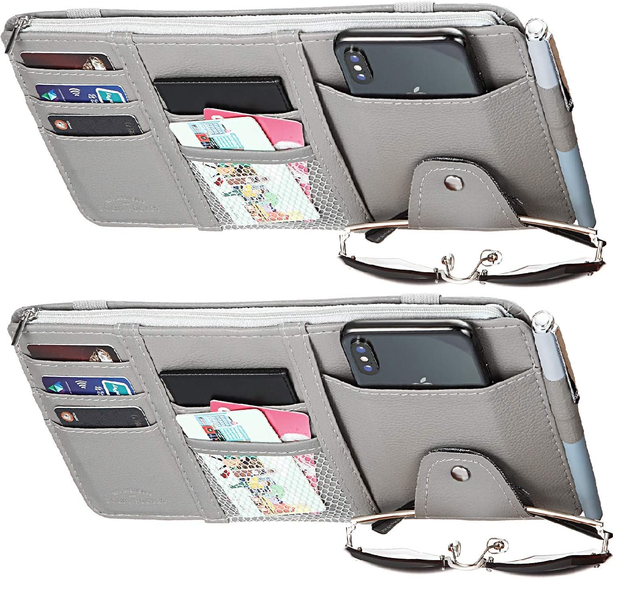 New Leather Car Sun Visor With Multi-card Holder, Storage Travel Holder with Multi Pocket - Univercell