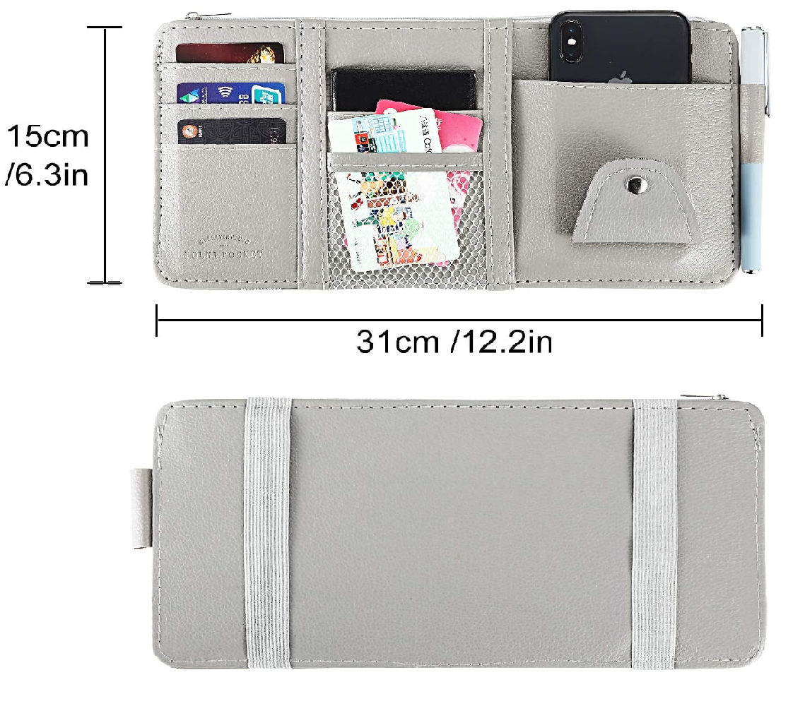 New Leather Car Sun Visor With Multi-card Holder, Storage Travel Holder with Multi Pocket - Univercell