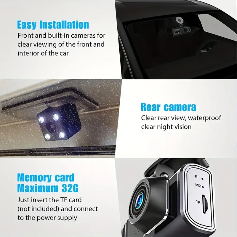 3 Channels Dash Cam For Car Camera Video Recorder Dashcam DVRs Black Box Dual Lens DVR With Rear View Camera - Univercell