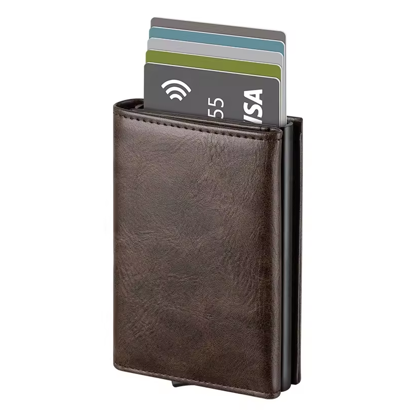 Pop Up Card Case RFID Protection Leather Wallet for Men Slim Credit Card Holder Pocket Wallet - Univercell