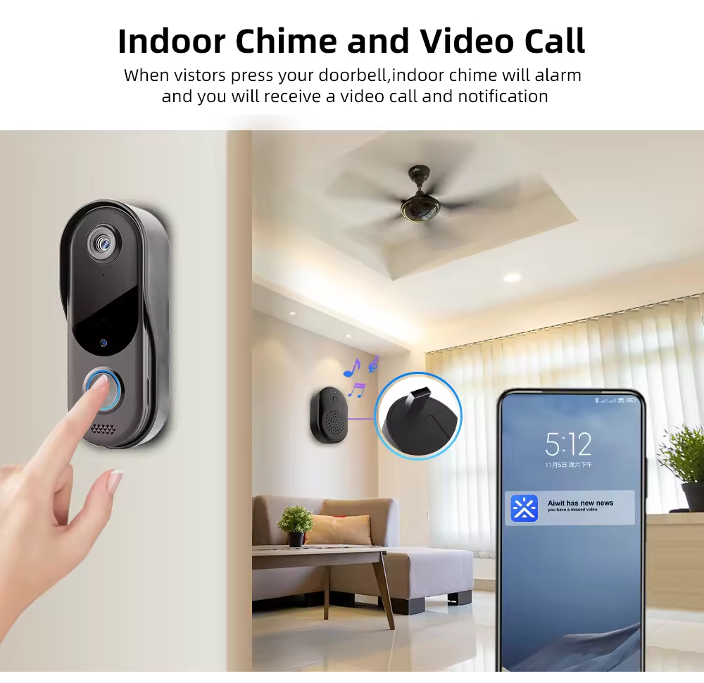 Smart Video Doorbell Camera Wireless Wifi Two Way Audio Waterproof Doorbell - Univercell