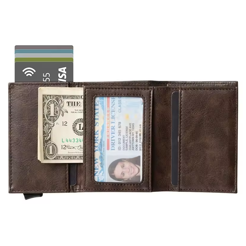 Pop Up Card Case RFID Protection Leather Wallet for Men Slim Credit Card Holder Pocket Wallet - Univercell