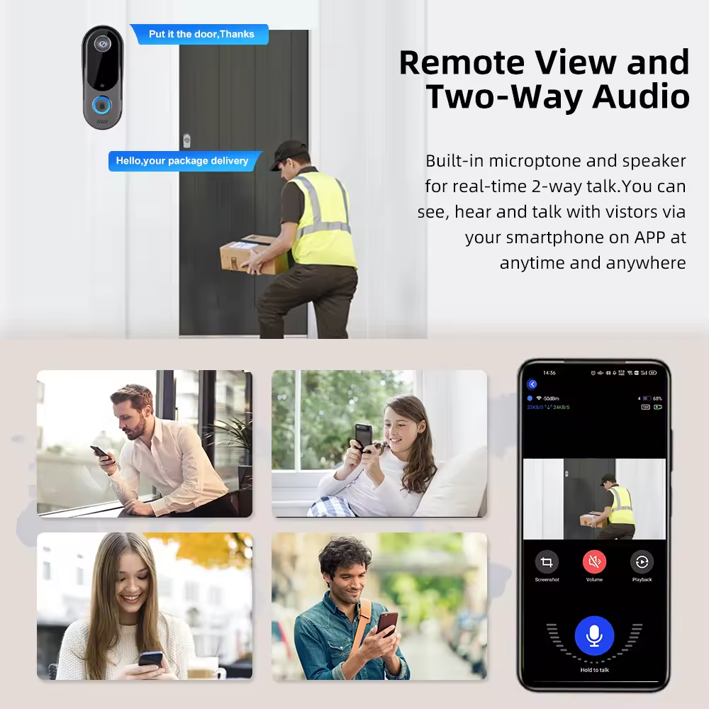 Smart Video Doorbell Camera Wireless Wifi Two Way Audio Waterproof Doorbell - Univercell