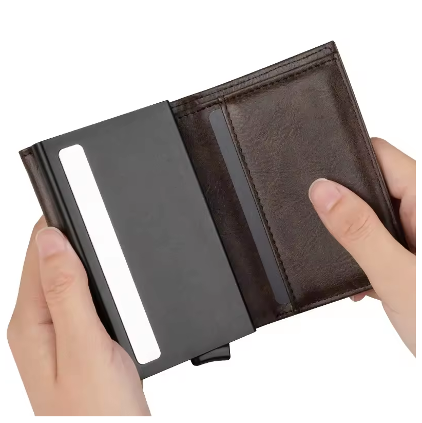 Pop Up Card Case RFID Protection Leather Wallet for Men Slim Credit Card Holder Pocket Wallet - Univercell