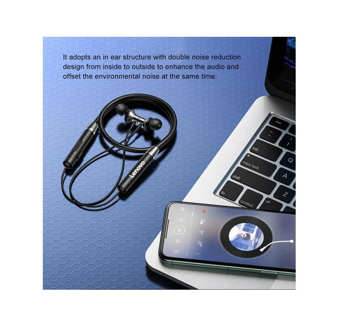 Lenovo HE05 Earphone Bluetooth 5.0 Wireless Headset Magnetic Neckband Headphone - Univercell