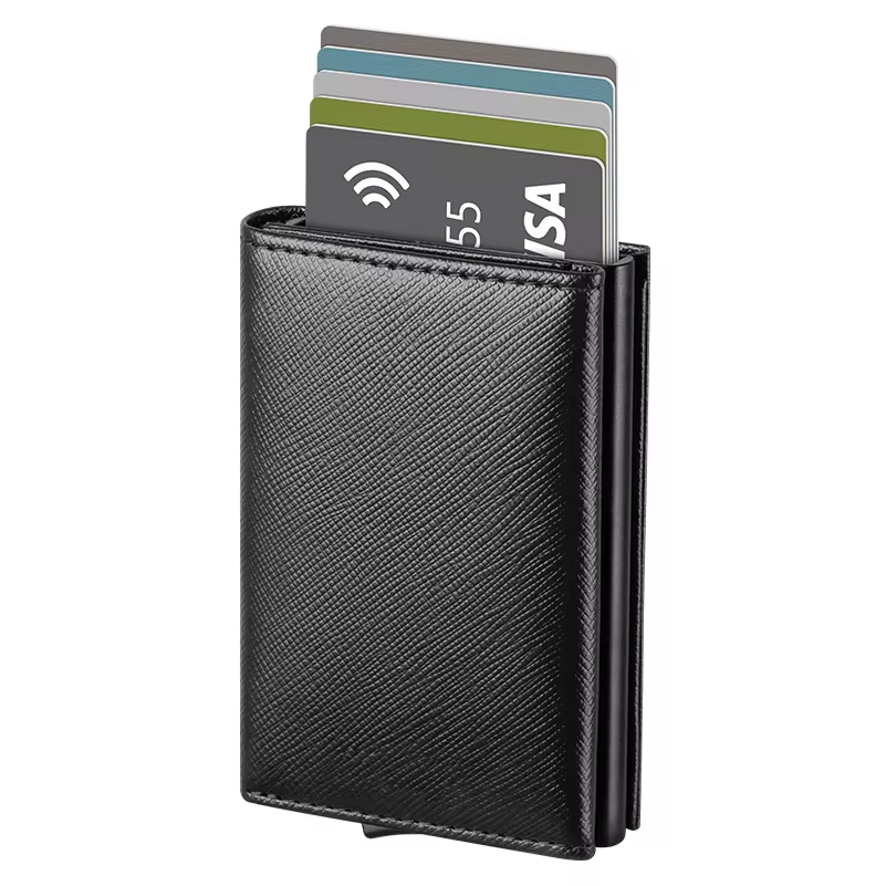 Pop Up Card Case RFID Protection Leather Wallet for Men Slim Credit Card Holder Pocket Wallet - Univercell