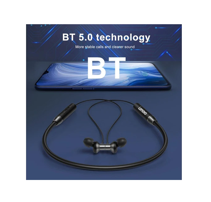 Lenovo HE05 Earphone Bluetooth 5.0 Wireless Headset Magnetic Neckband Headphone - Univercell