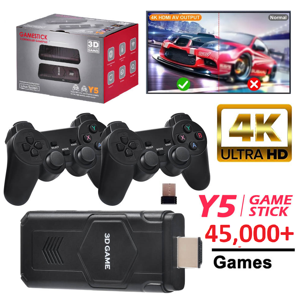 Plug N Play 4K HDMI Y5 Retro Game Console Built in 45K+ Games 64GB 2 Player Wireless Game Stick - Univercell