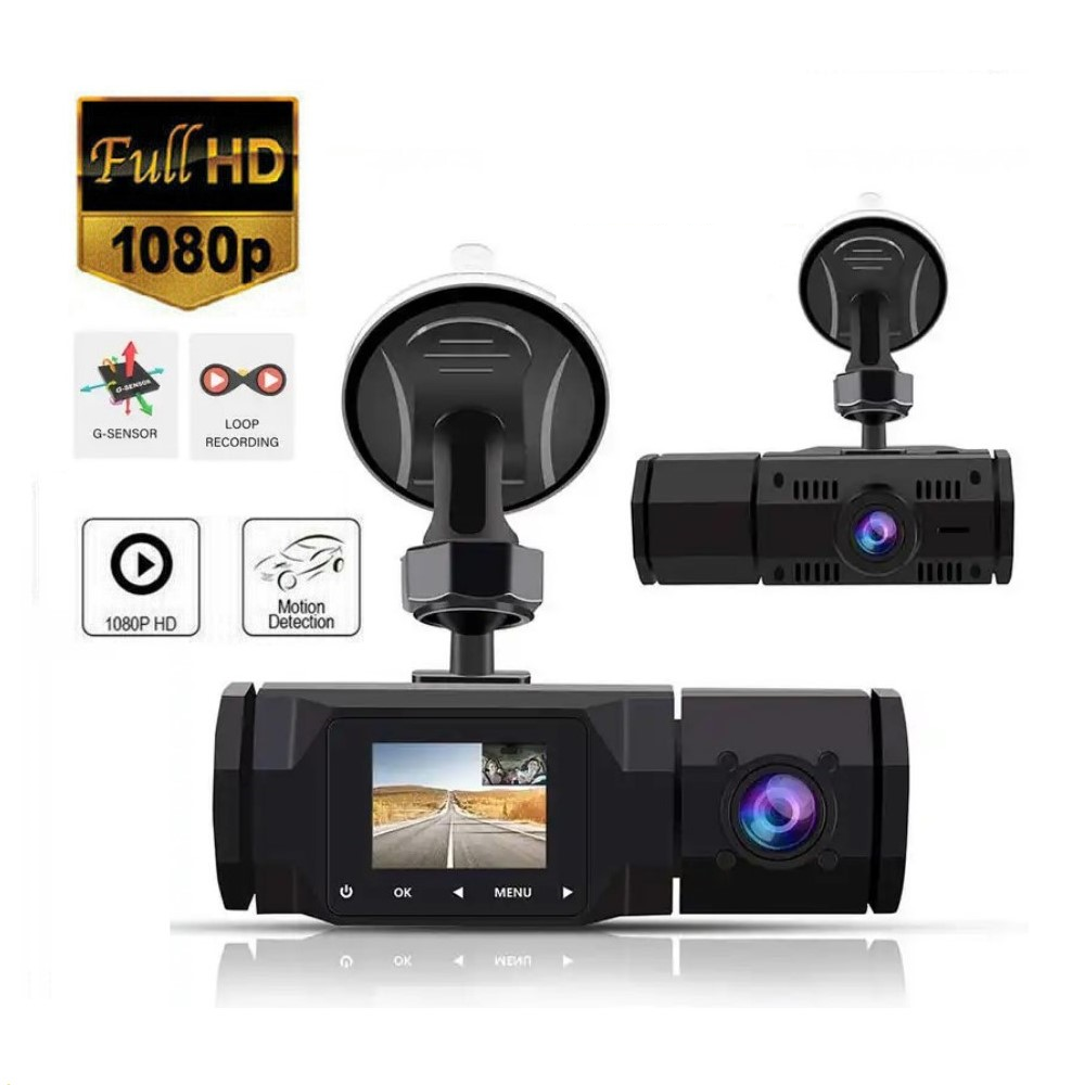 Front & Inside Dual Lens Dash Cam HD, Loop-Recording Car DVR Recorder Camera - Univercell