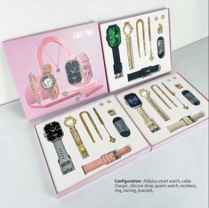 Valentines Day 6-in-1 Gift Set Artificial Gold Diamond Watch, Neckless, Earing N More - Univercell