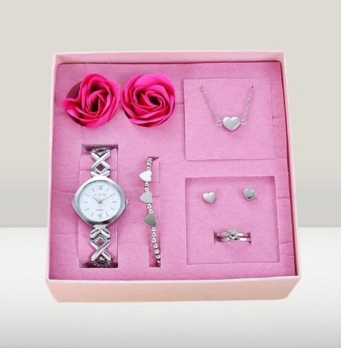 2023 Hot Selling Exquisite 5-in-1 Gift Set Watch, Neckless, Bracelet, Ring n Earing for Women's - Univercell