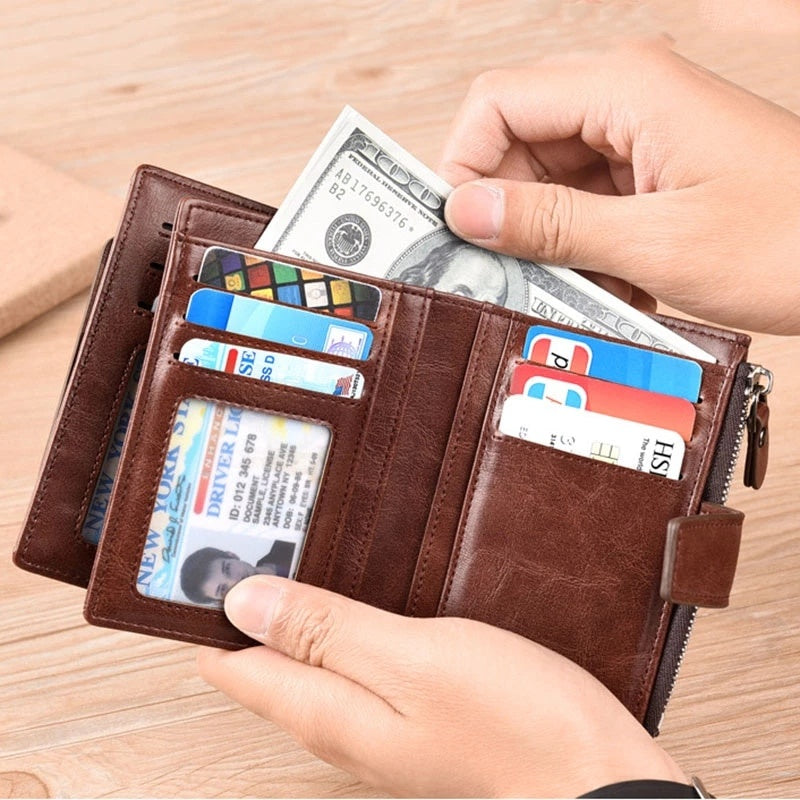 Men's Wallet Leather Credit Card Holder with ID Windows And Zipped Coins Pocket #2001 - Univercell