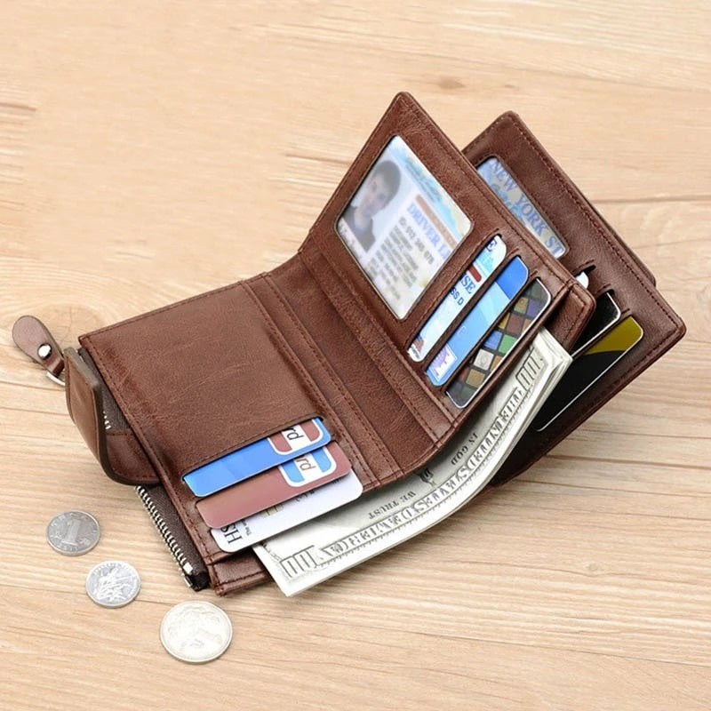 Men's Wallet Leather Credit Card Holder with ID Windows And Zipped Coins Pocket #2001 - Univercell