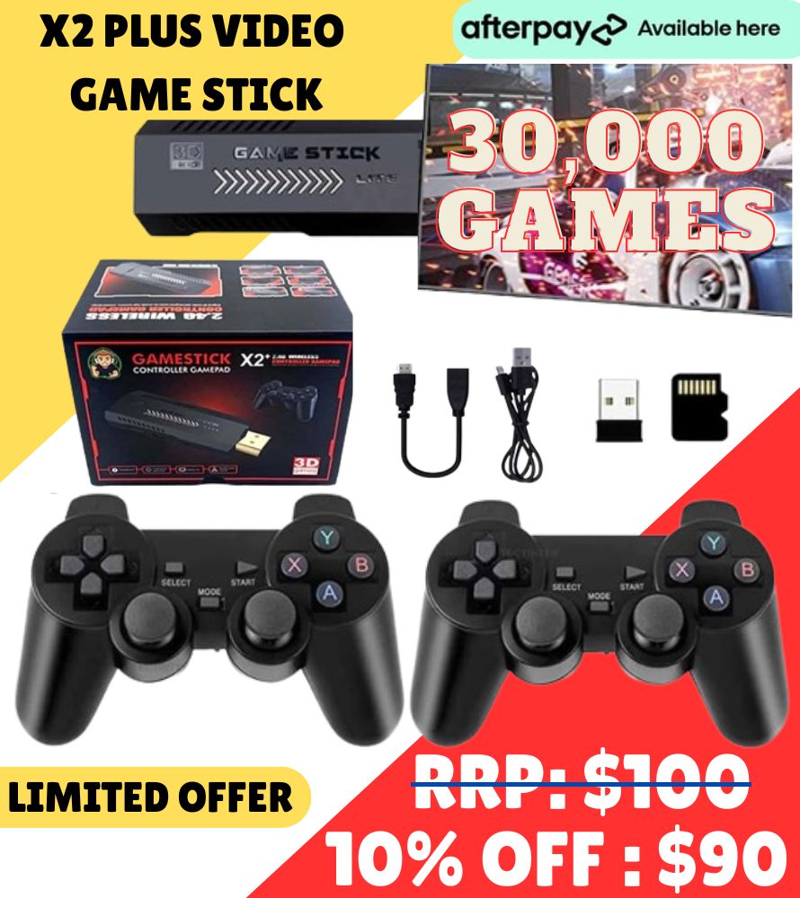 X2 Plus Plug & Play Retro TV Game Stick 36000+ Games Dual Wireless Controller