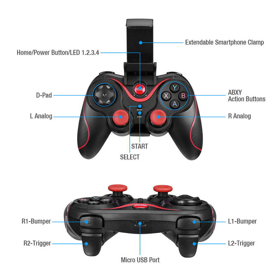 T3 Wireless Bluetooth Game Controller for Smart Phone, Ios, PC Tablet and More - Univercell